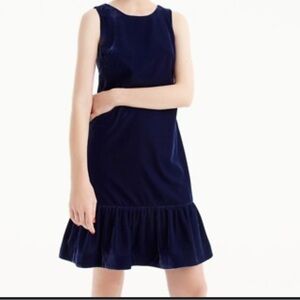 J Crew Deep Navy Blue Velvet Ruffle Hem Dress